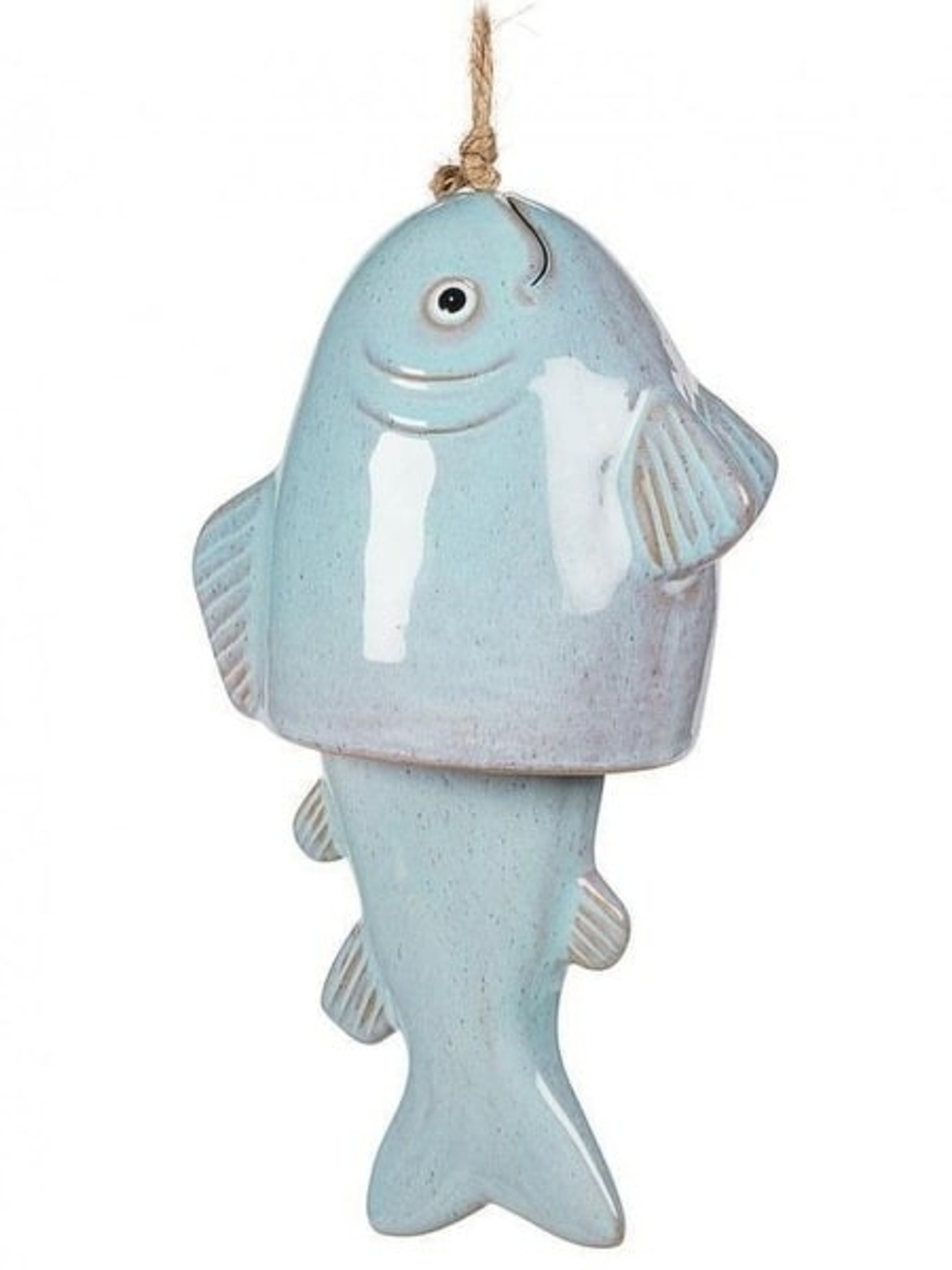Ceramic Hanging Fish Ornament in Light Blue - Large Fish Wind Chime